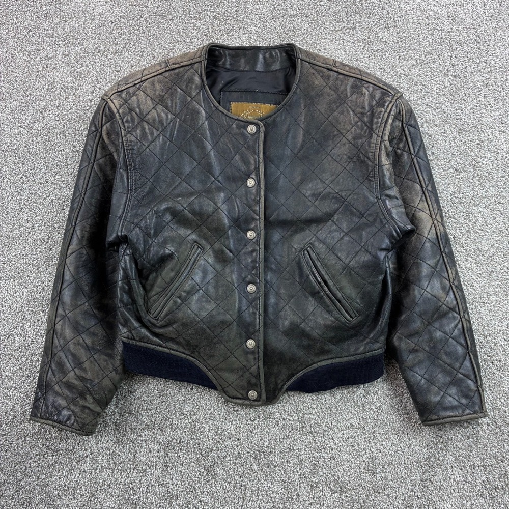 Vintage Express Quilted Leather Jacket Women's XS Black Distressed Biker Bomber